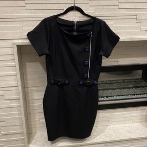 Brand new no tags black dress with blue bottoms, silver zipper, bronze buckle.